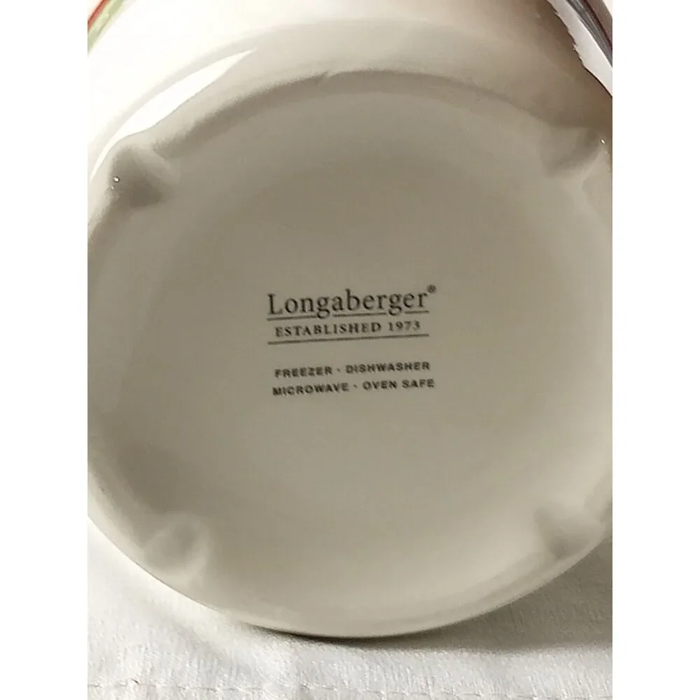 Longaberger Holiday Pottery Christmas Snowflake Crock Planter Bowl Green Red